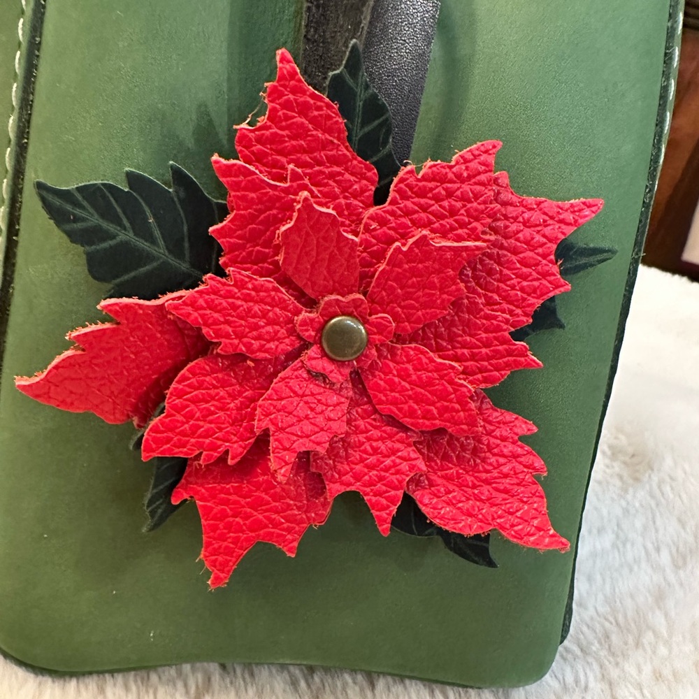 Red Poinsettia Leather Charm, Flair, Keychain